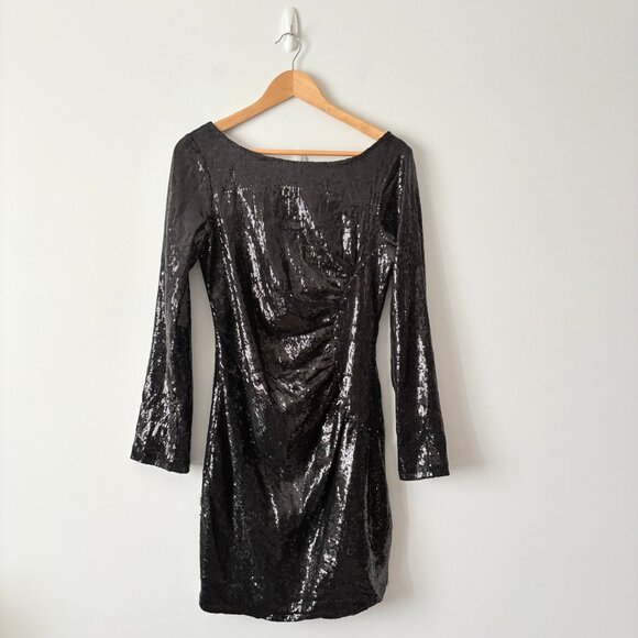 Hale Bob Sequin Long Sleeve Dress Black Size Medium - Picture 1 of 6